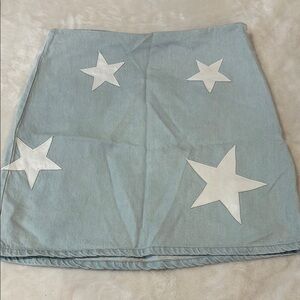 Light Blue Mini A-line Skirt with Star Pattern for Casual Wear